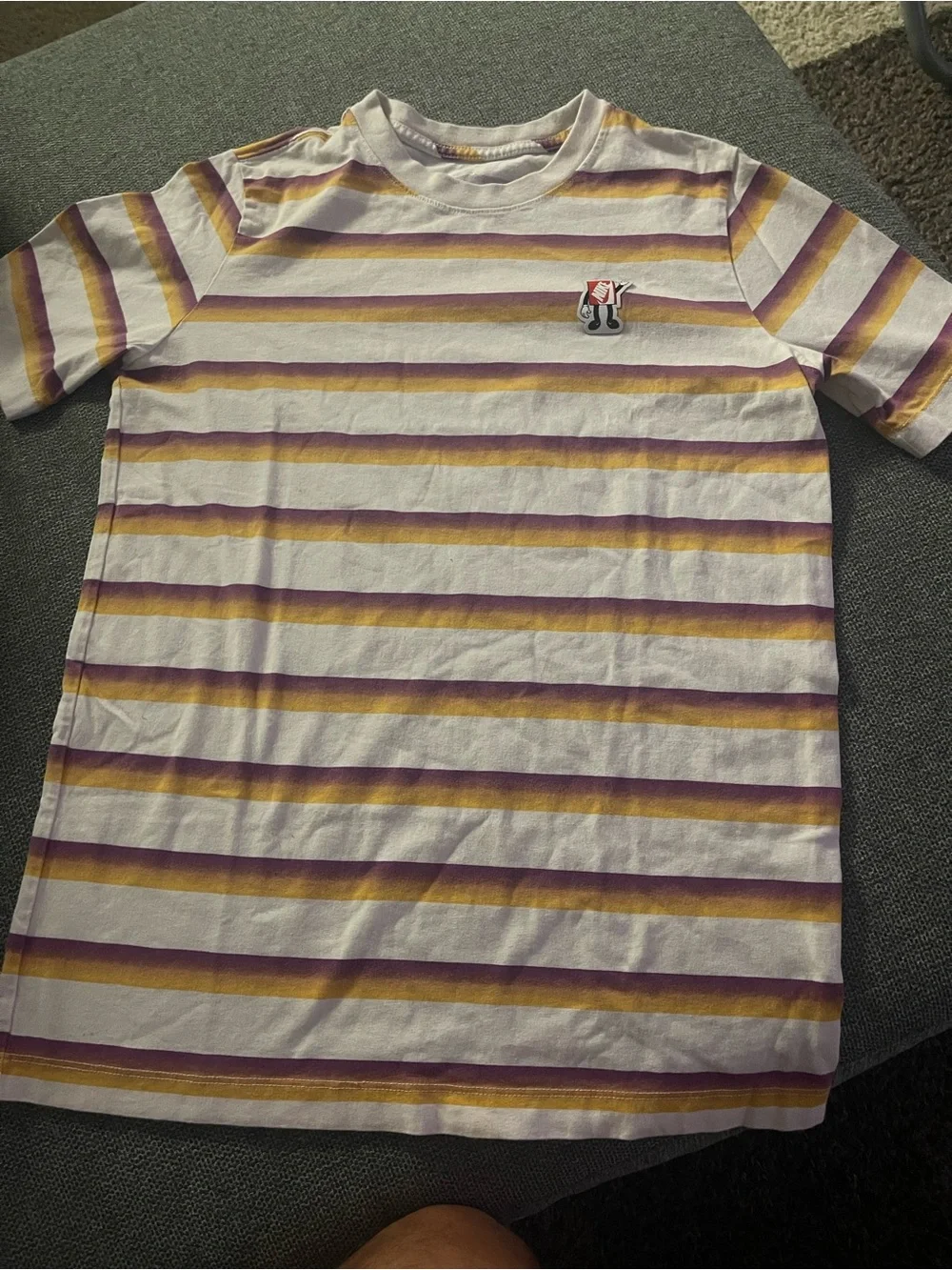 Nike Kids Short Sleeve Stripe Tee in Purple, Yellow and White